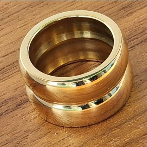 Size 7 Gold Plated Stainless Steel Wide Double Band Chunky Ring - Picture 7 of 15
